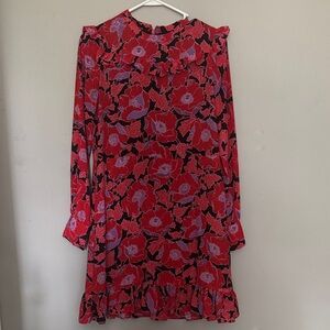 Red and Black Floral Long Sleeve Dress